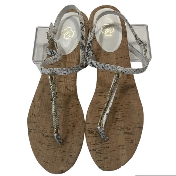 Ann Taylor White Snake Print Thong Chain Sandal Size 10 - Picture 1 of 12
